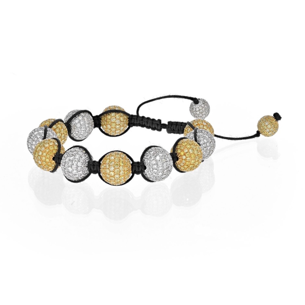 Shamballa 18K White Gold White And Yellow Diamond Bracelet